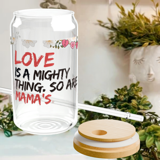 Exclusive Mother's Day Gift - 16 oz Glass Sipper Cup adorned with "Love Mama" Design -  Perfect Gift for Her